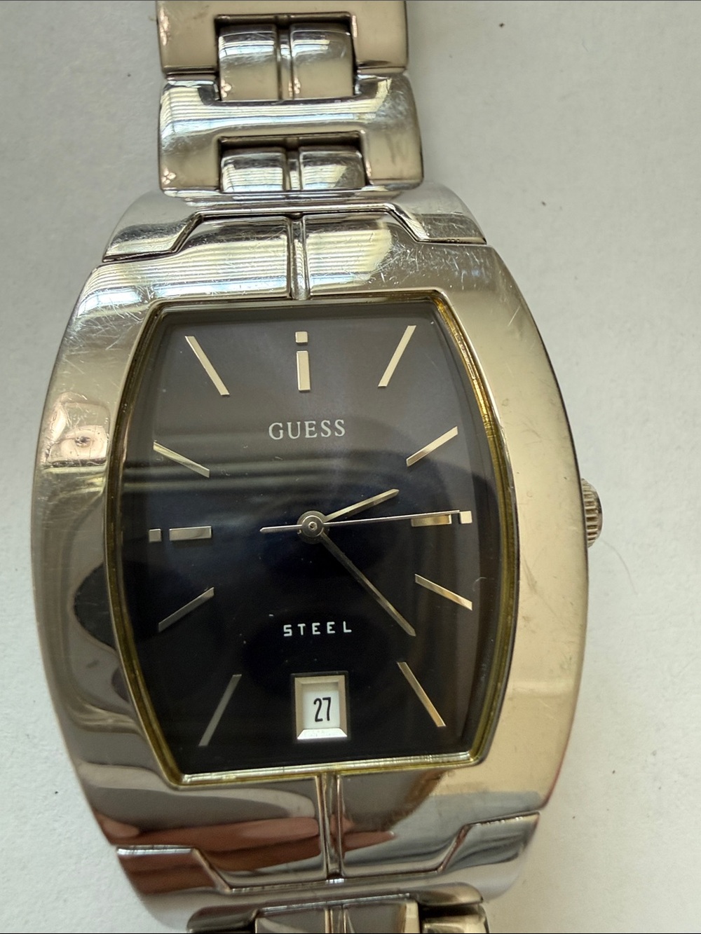 Guess Men’s Silver Watch with Black Dial
